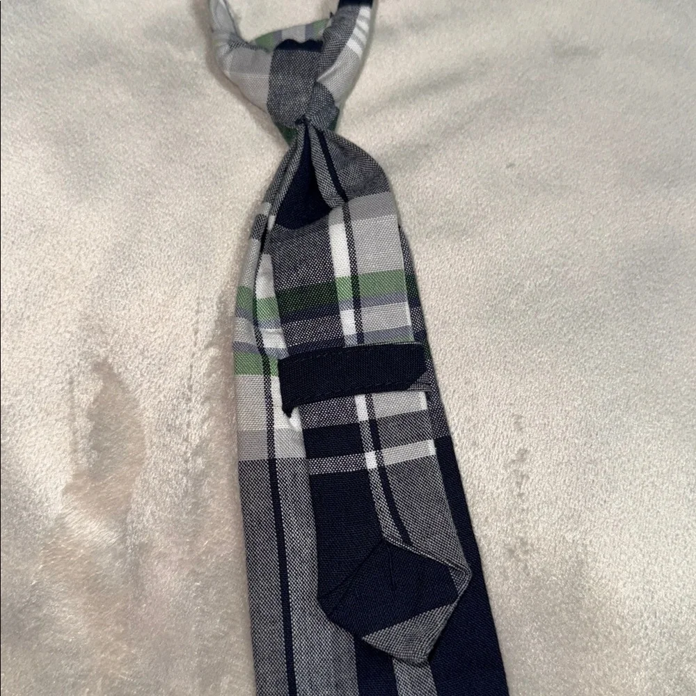Tie plaid green blue white toddler or baby boy velcro neck adjustable